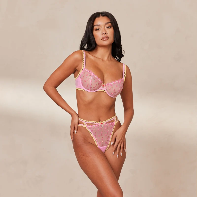 Daisy Embroidered Balcony BH - Roze