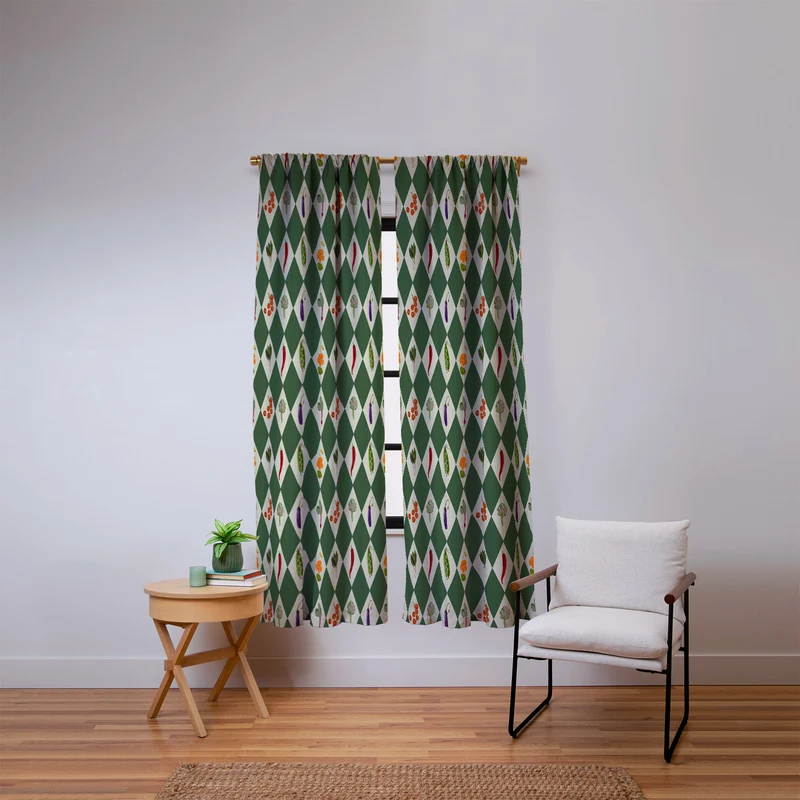 Vegetable Garden Dark Green Harlequin Pattern Window Curtain