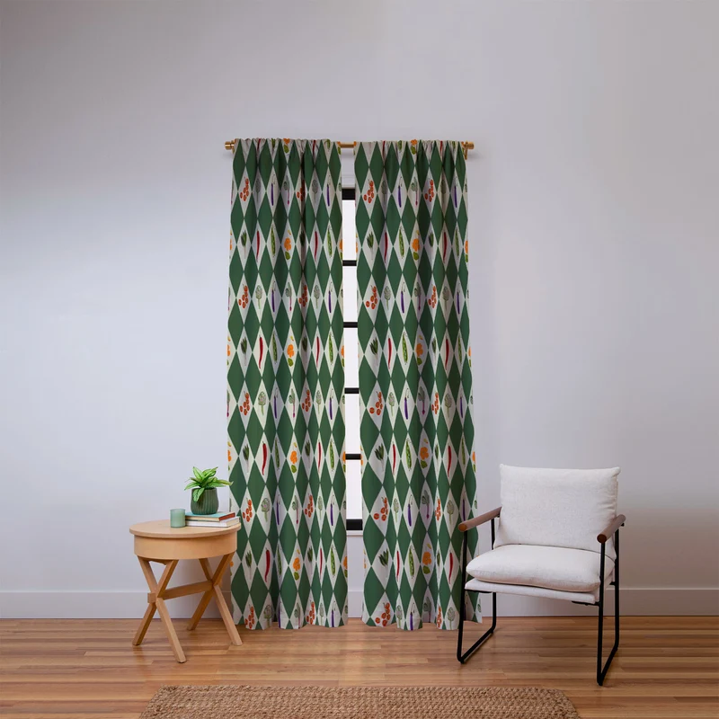 Vegetable Garden Dark Green Harlequin Pattern Window Curtain