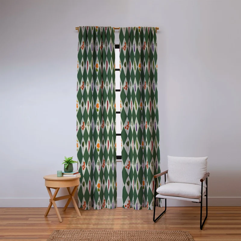 Vegetable Garden Dark Green Harlequin Pattern Window Curtain