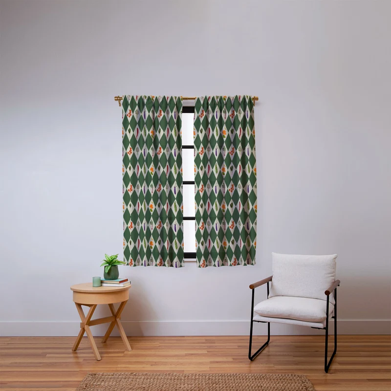 Vegetable Garden Dark Green Harlequin Pattern Window Curtain