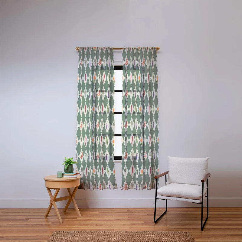 Vegetable Garden Dark Green Harlequin Pattern Window Curtain