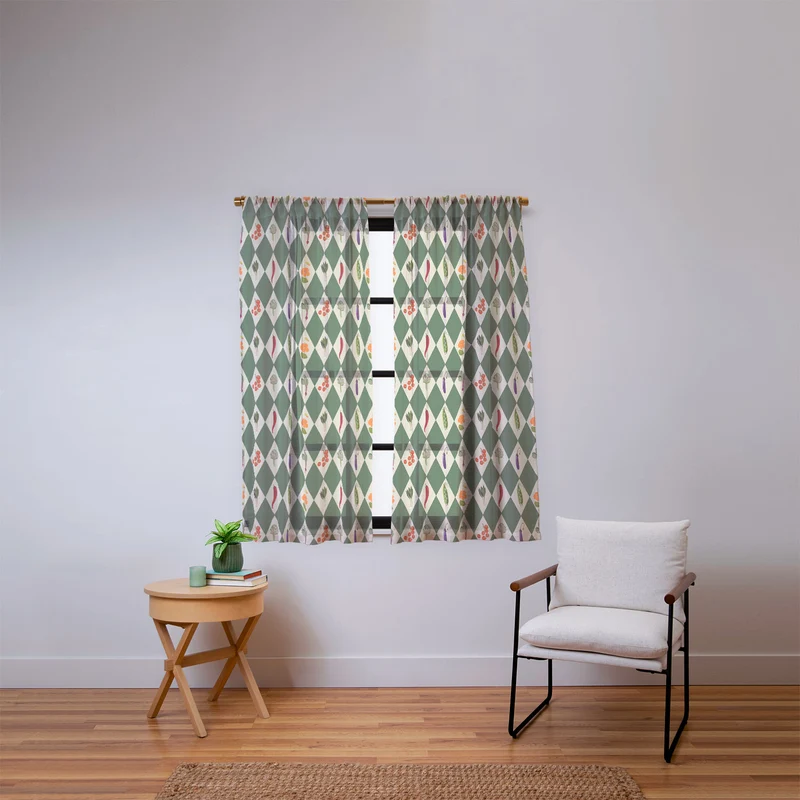 Vegetable Garden Dark Green Harlequin Pattern Window Curtain