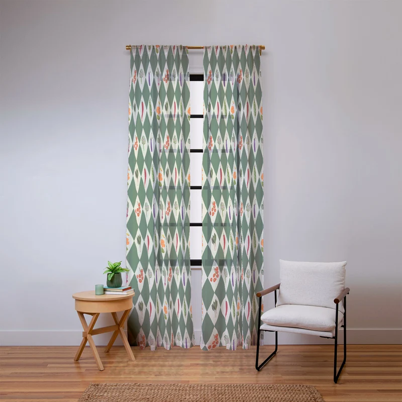 Vegetable Garden Dark Green Harlequin Pattern Window Curtain
