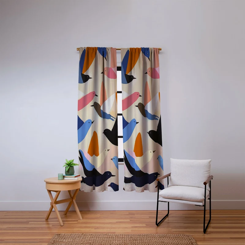 Colorful Birds in Flight Window Curtain
