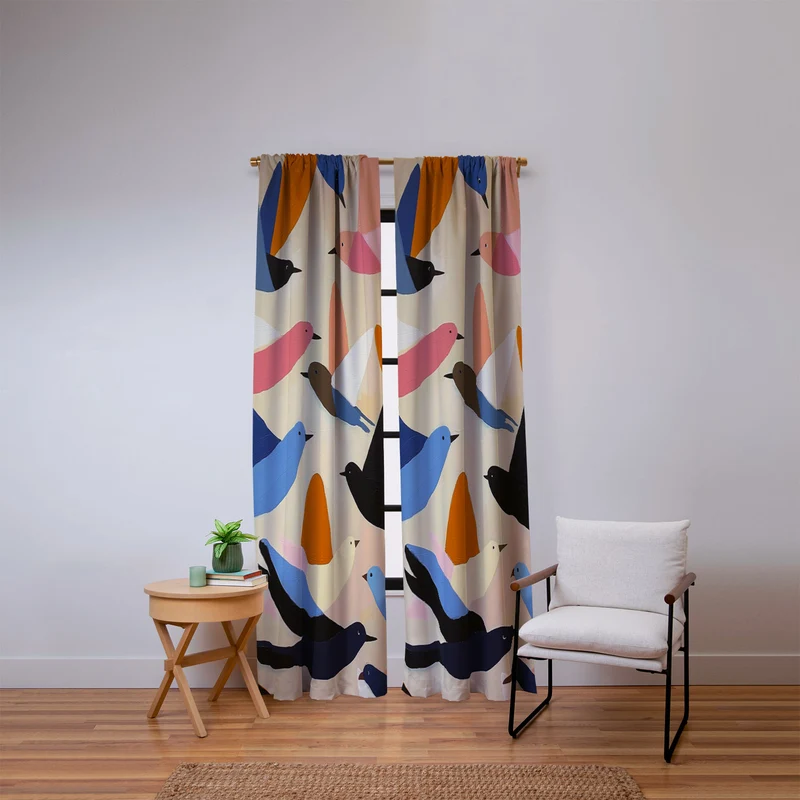 Colorful Birds in Flight Window Curtain