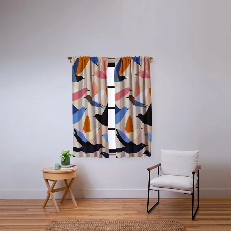Colorful Birds in Flight Window Curtain