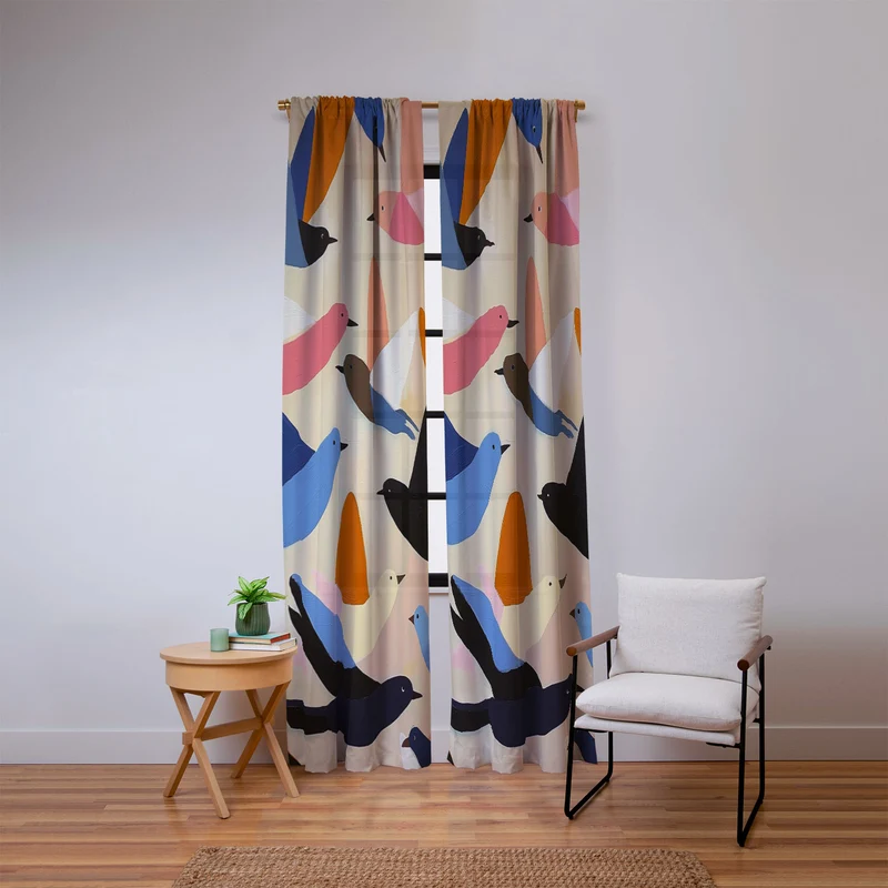 Colorful Birds in Flight Window Curtain