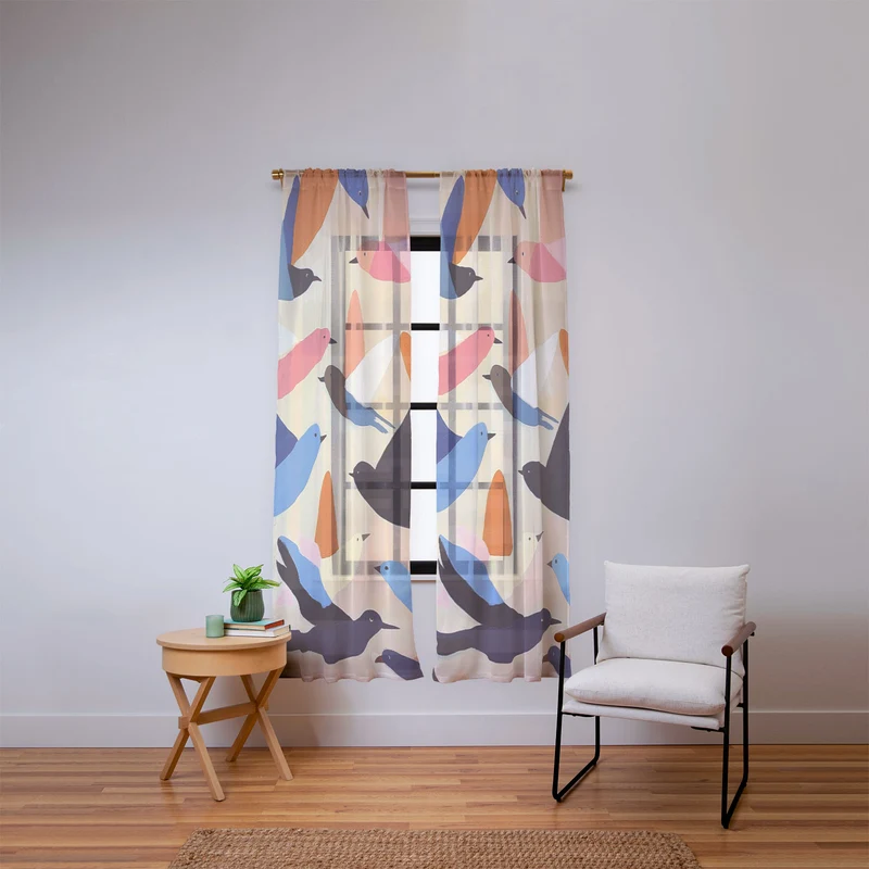 Colorful Birds in Flight Window Curtain