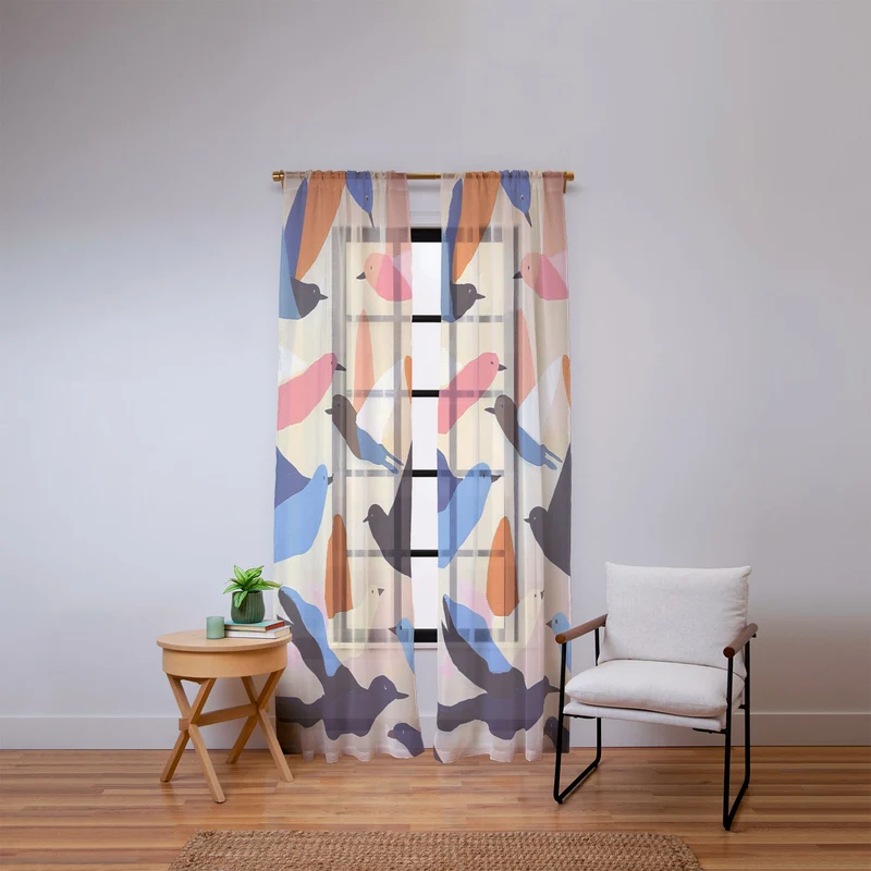 Colorful Birds in Flight Window Curtain