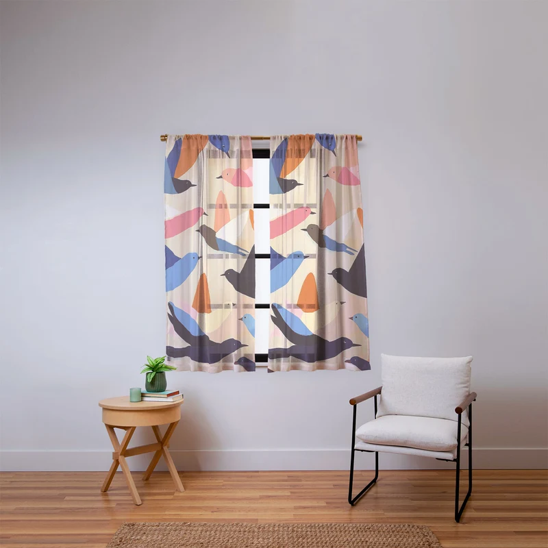 Colorful Birds in Flight Window Curtain