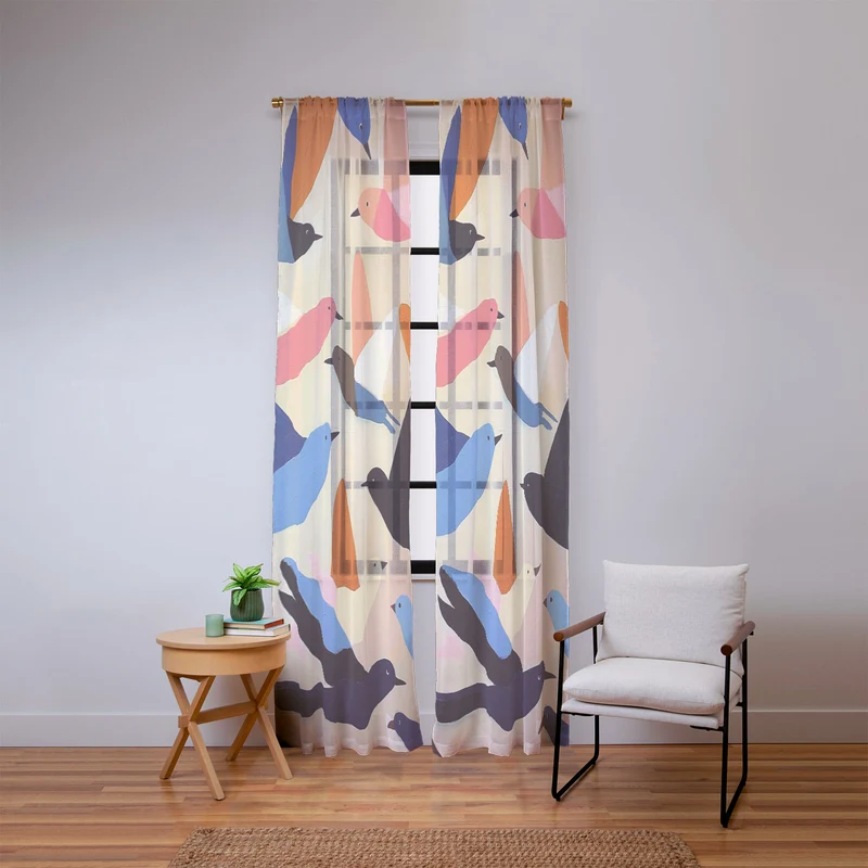 Colorful Birds in Flight Window Curtain