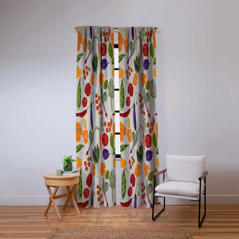 Colorful Garden Vegetables and Nasturtium Flowers Window Curtain