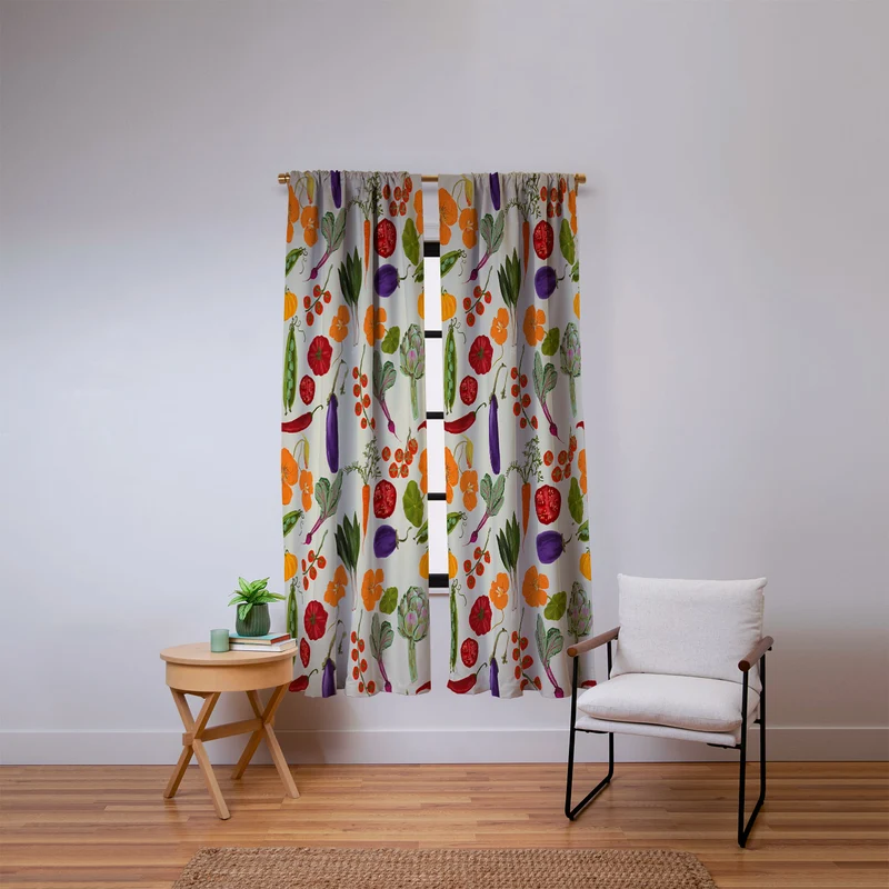 Colorful Garden Vegetables and Nasturtium Flowers Window Curtain