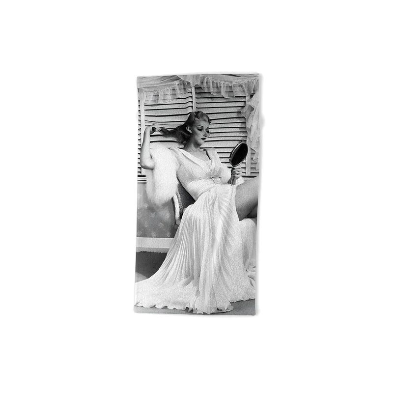 1939 the blonde bombshell movie actress Carole Landis as she brushes in mirror vintage photograph Bath Towel