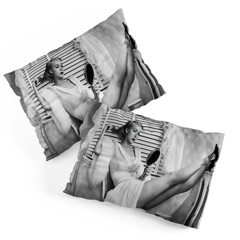 1939 the blonde bombshell movie actress Carole Landis as she brushes in mirror vintage photograph Pillow Sham