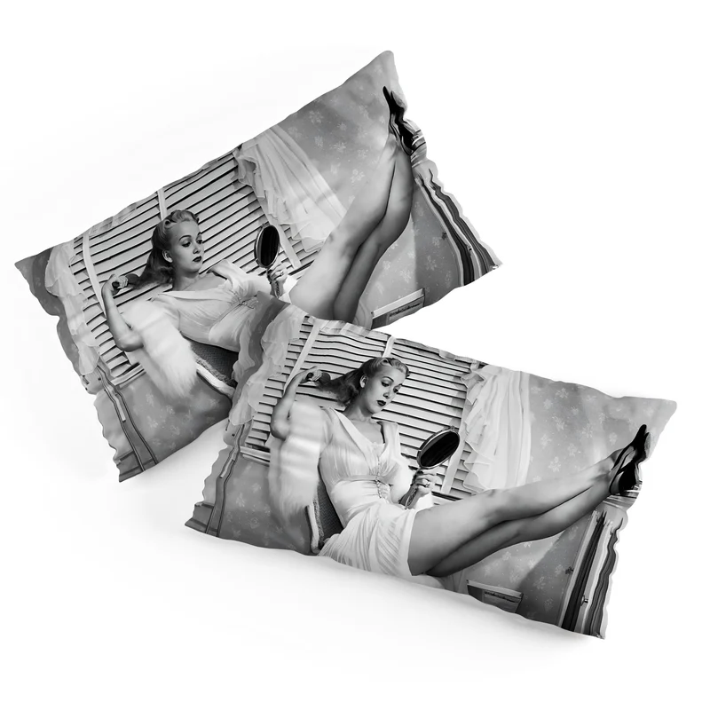 1939 the blonde bombshell movie actress Carole Landis as she brushes in mirror vintage photograph Pillow Sham