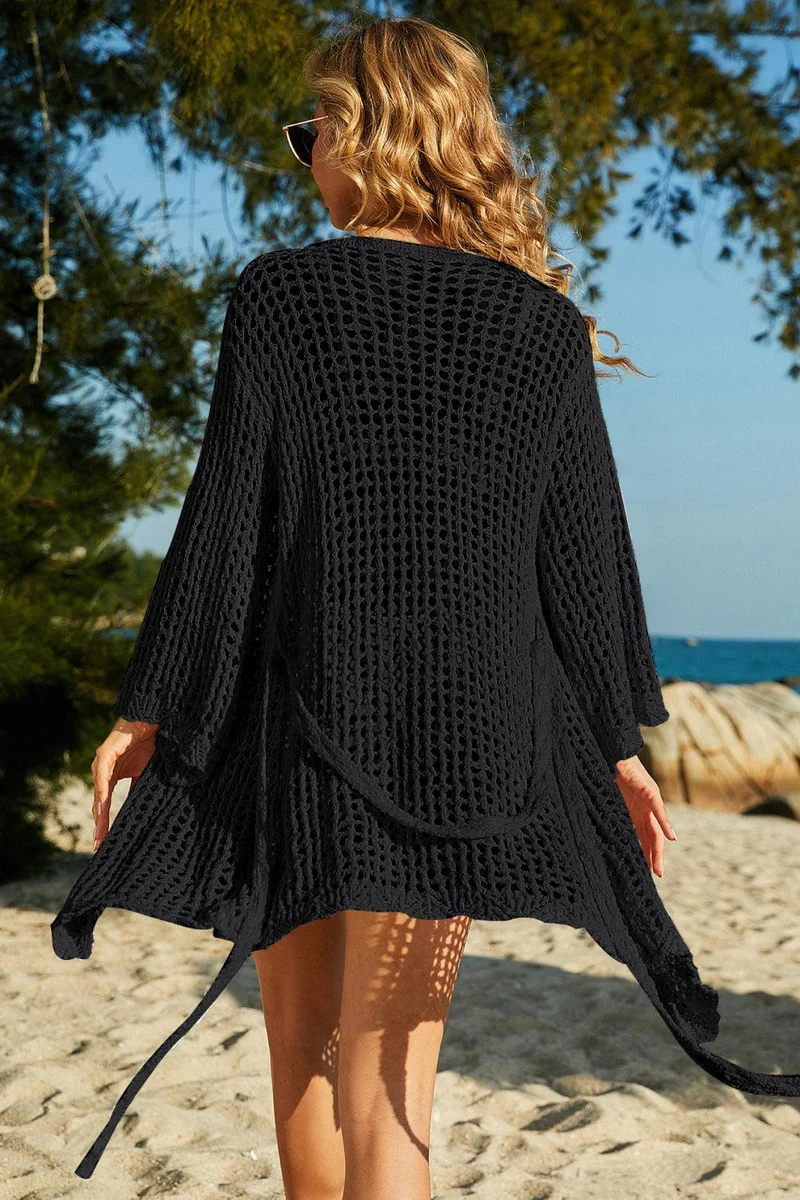 Tie-taille opengewerkte gehaakte cover-up