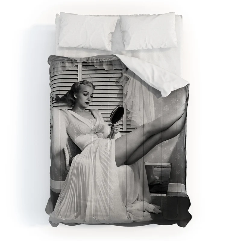 1939 the blonde bombshell movie actress Carole Landis as she brushes in mirror vintage photograph Comforter