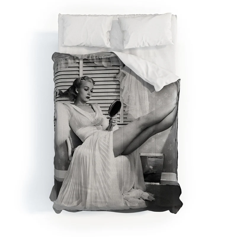 1939 the blonde bombshell movie actress Carole Landis as she brushes in mirror vintage photograph Comforter