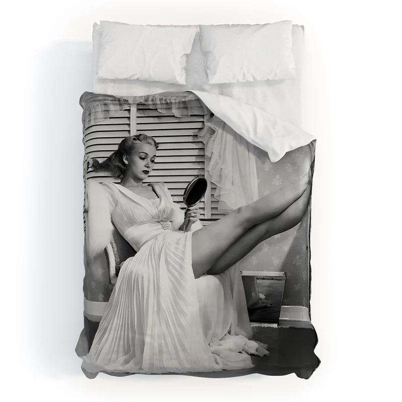 1939 the blonde bombshell movie actress Carole Landis as she brushes in mirror vintage photograph Duvet Cover