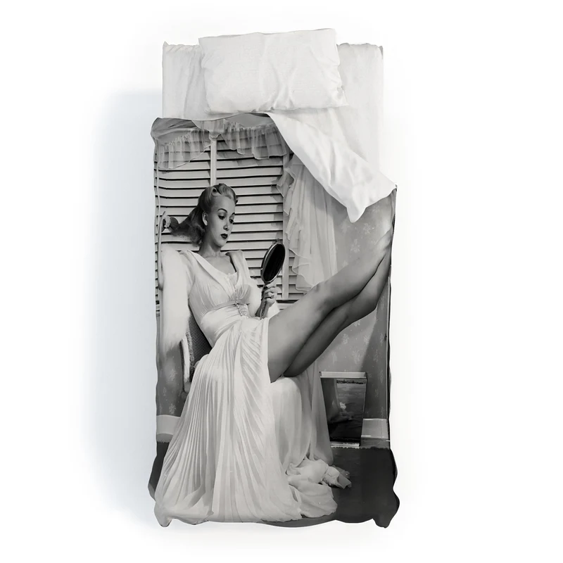 1939 the blonde bombshell movie actress Carole Landis as she brushes in mirror vintage photograph Duvet Cover