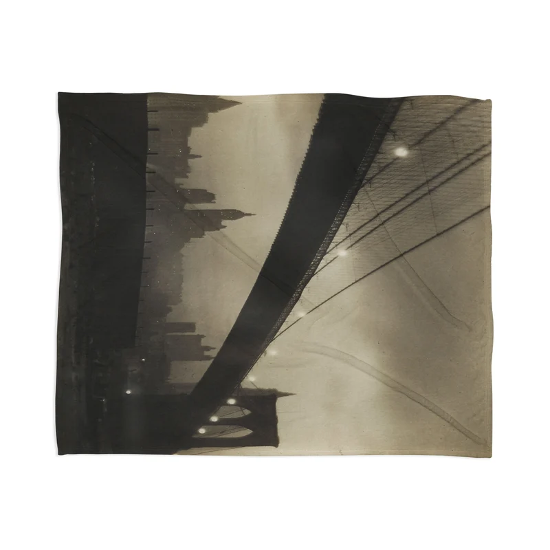 Brooklyn Bridge Nocturne vintage 1912 East River Manhattan city lights sepia toned photograph Throw Blanket