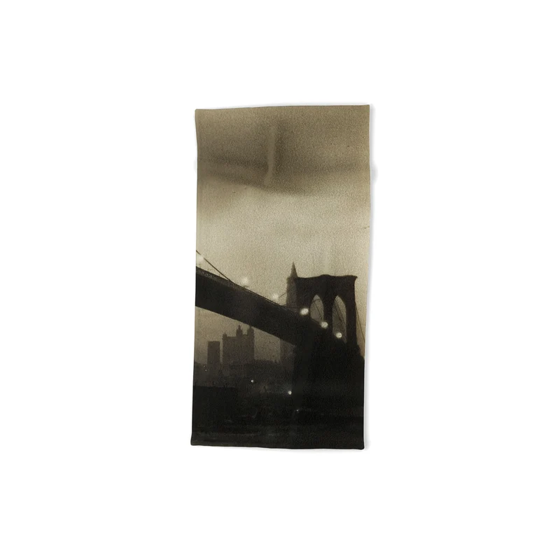 Brooklyn Bridge Nocturne vintage 1912 East River Manhattan city lights sepia toned photograph Bath Towel