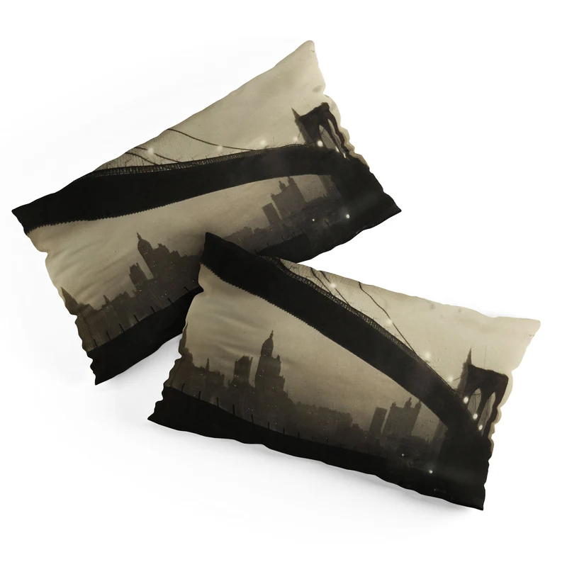 Brooklyn Bridge Nocturne vintage 1912 East River Manhattan city lights sepia toned photograph Pillow Sham