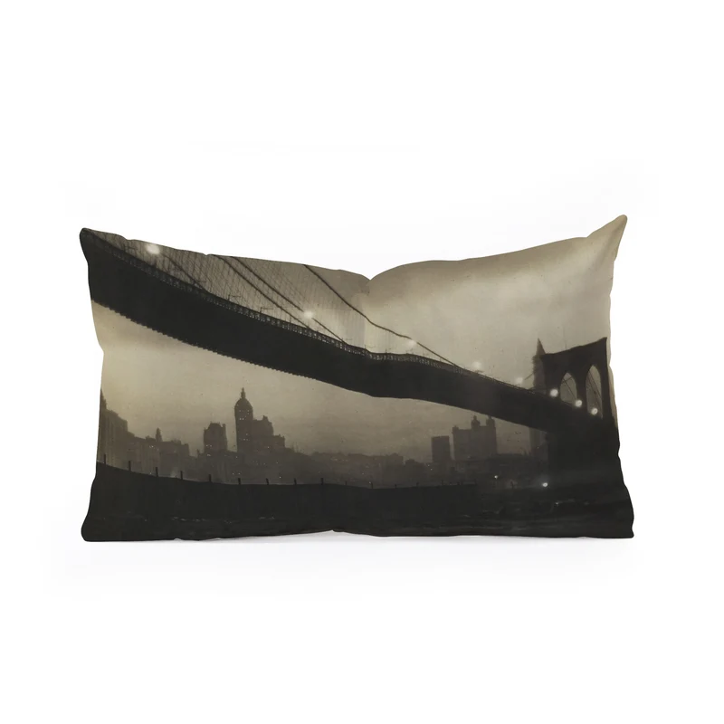 Brooklyn Bridge Nocturne vintage 1912 East River Manhattan city lights sepia toned photograph Rectangular Pillow