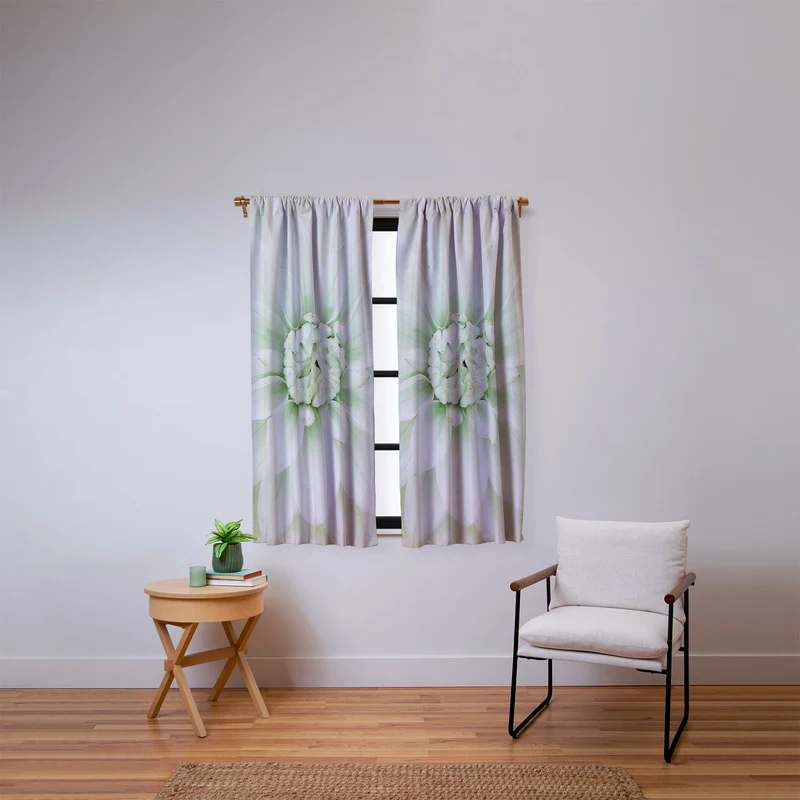 Ethereal dahlia closeup soft sage green botanical art lll Window Curtain