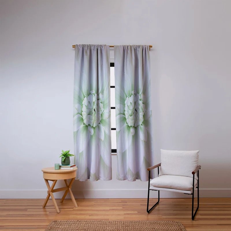 Ethereal dahlia closeup soft sage green botanical art lll Window Curtain