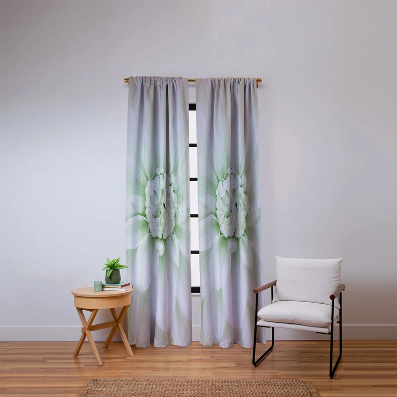 Ethereal dahlia closeup soft sage green botanical art lll Window Curtain