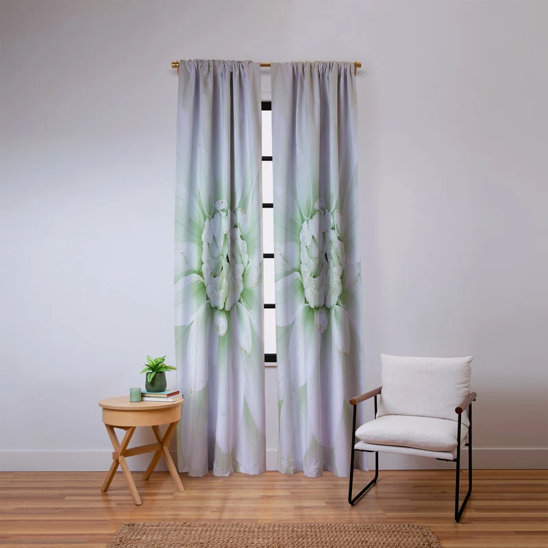 Ethereal dahlia closeup soft sage green botanical art lll Window Curtain