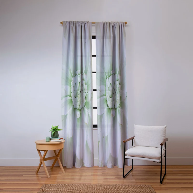 Ethereal dahlia closeup soft sage green botanical art lll Window Curtain