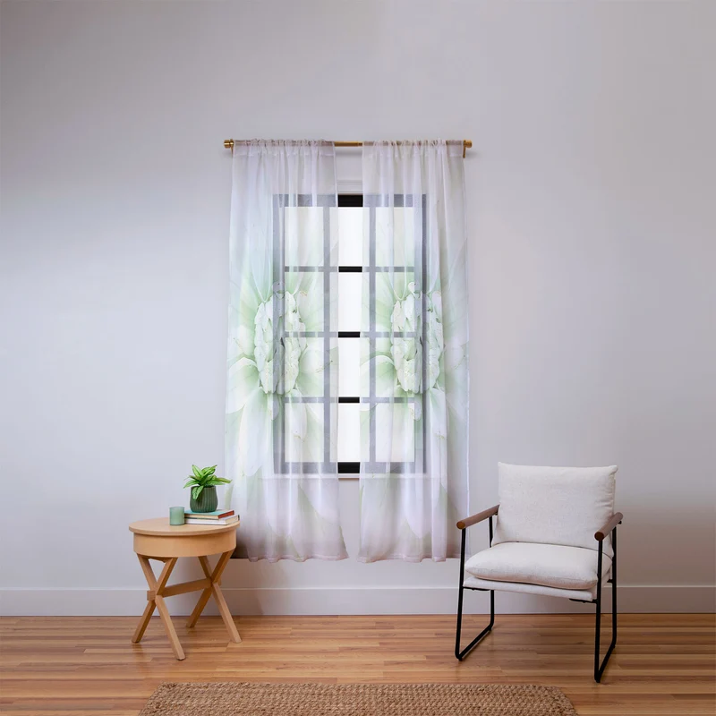 Ethereal dahlia closeup soft sage green botanical art lll Window Curtain