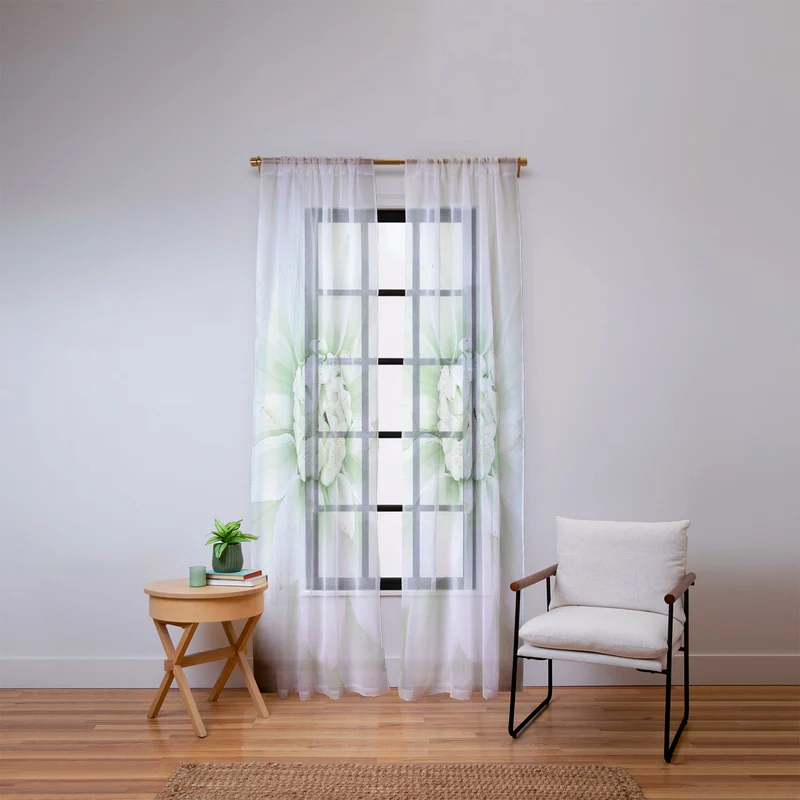Ethereal dahlia closeup soft sage green botanical art lll Window Curtain