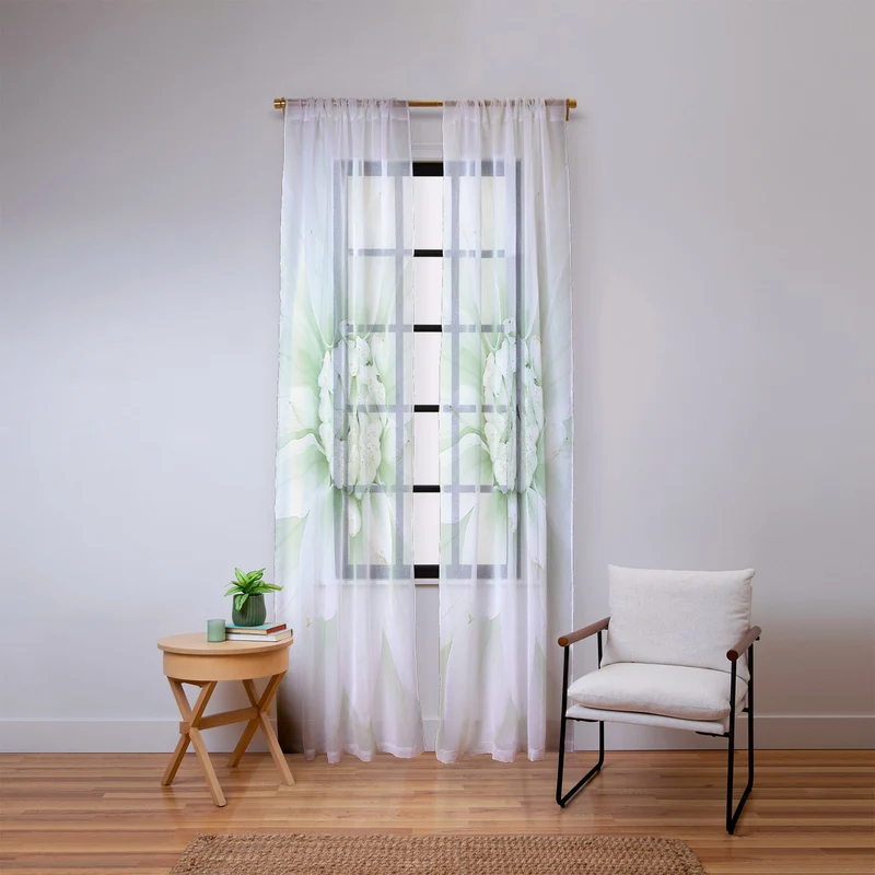 Ethereal dahlia closeup soft sage green botanical art lll Window Curtain