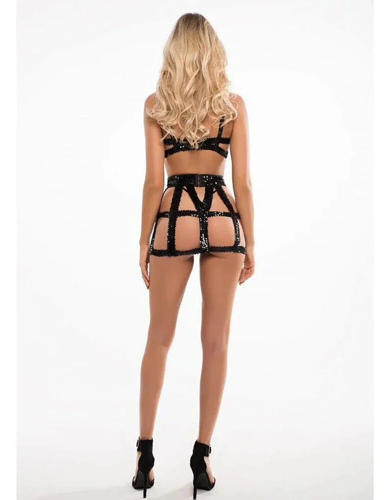 Coco Crazy Sexy Me BH & Ultra Minirok Set - Glinsterende Pailletten, Verstelbare Pasvorm, Maat S/M