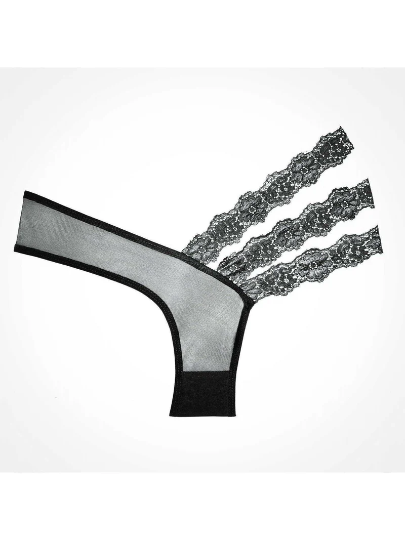 Adore A1010 Dames Zwarte Doorschijnende Kanten Panty Met Bloeiende Driedubbele Kanten Zijbanden