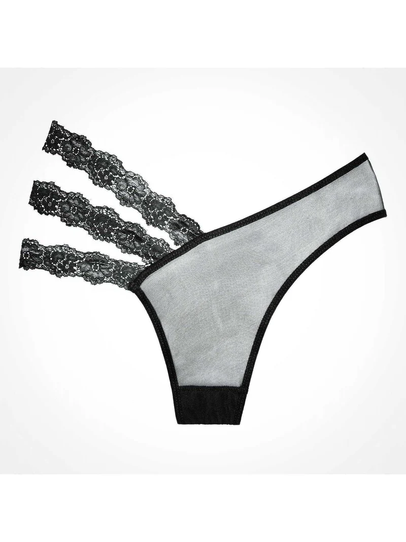 Adore A1010 Dames Zwarte Doorschijnende Kanten Panty Met Bloeiende Driedubbele Kanten Zijbanden