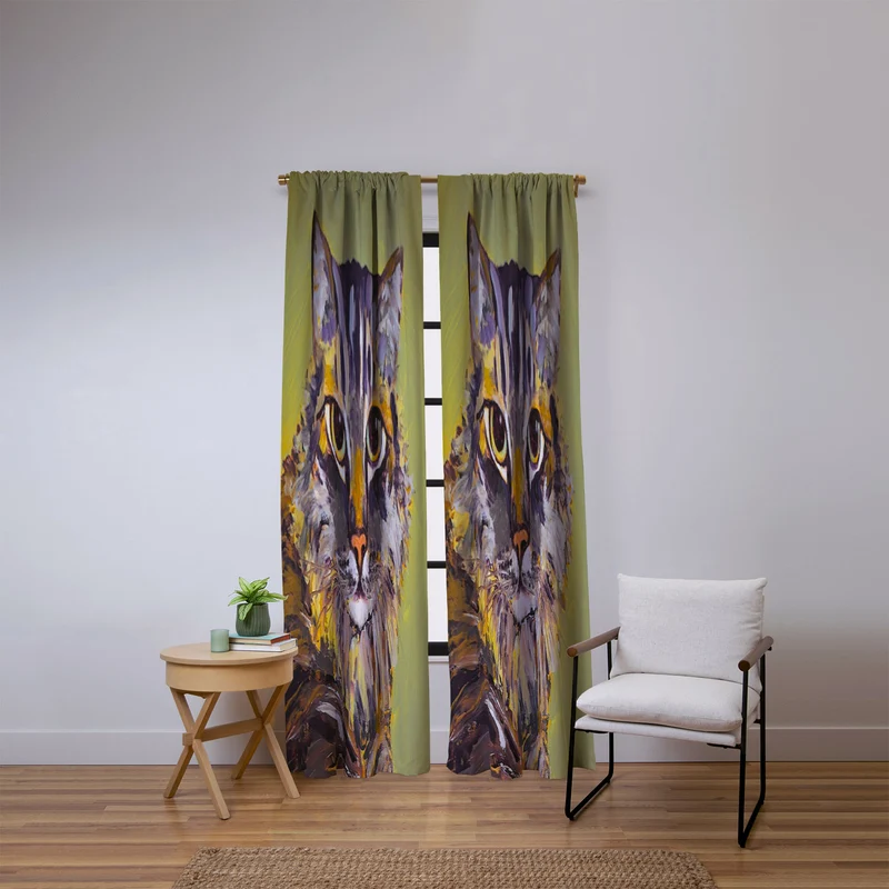 Contemporary Feline Portrait Window Curtain