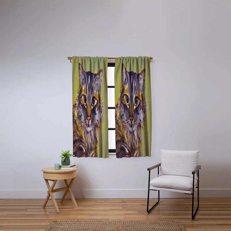 Contemporary Feline Portrait Window Curtain