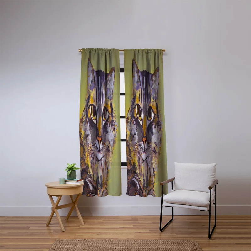 Contemporary Feline Portrait Window Curtain