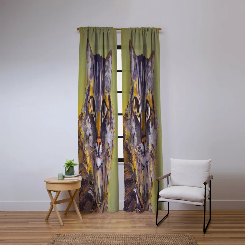 Contemporary Feline Portrait Window Curtain