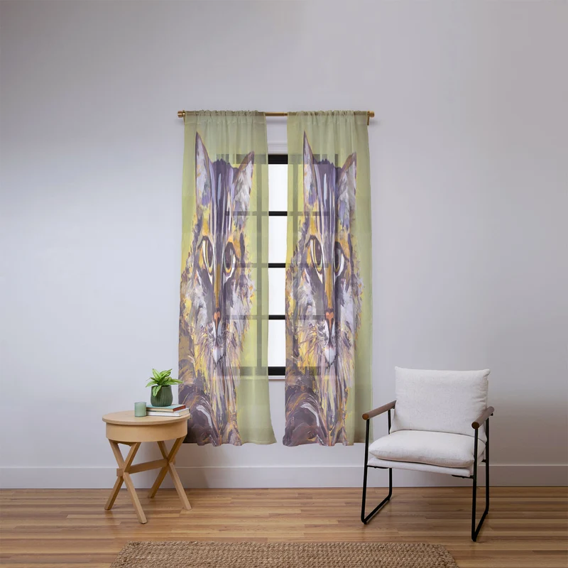 Contemporary Feline Portrait Window Curtain