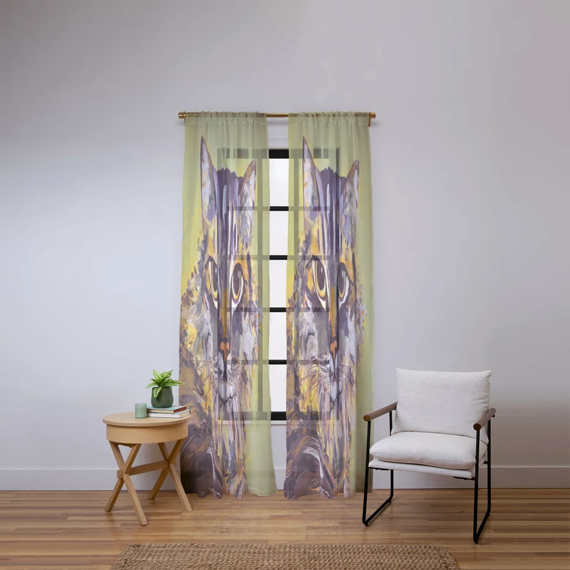 Contemporary Feline Portrait Window Curtain