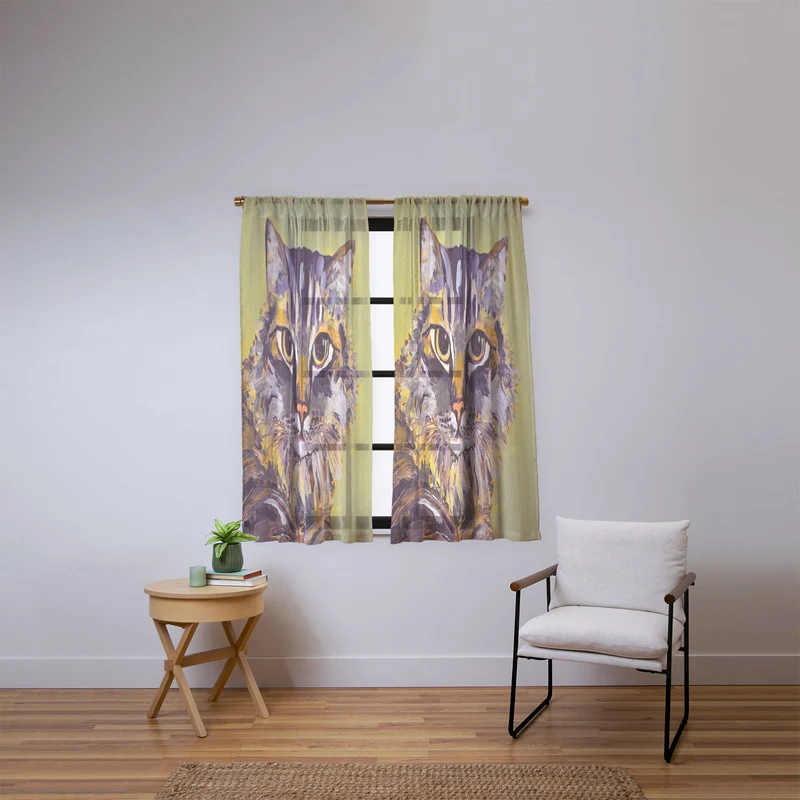 Contemporary Feline Portrait Window Curtain