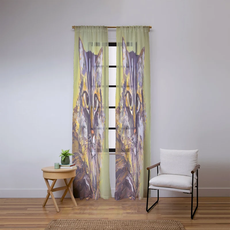 Contemporary Feline Portrait Window Curtain