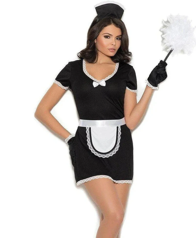 Flirterig dienstmeisjeskostuum van Elegant Moments EM-99088X - 4-delige set met minijurk, schort en accessoires